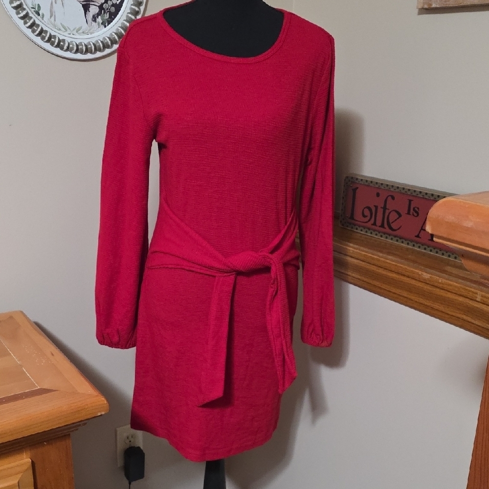Fashion Brand Company Red Long Sleeve Tie-Waist Dress